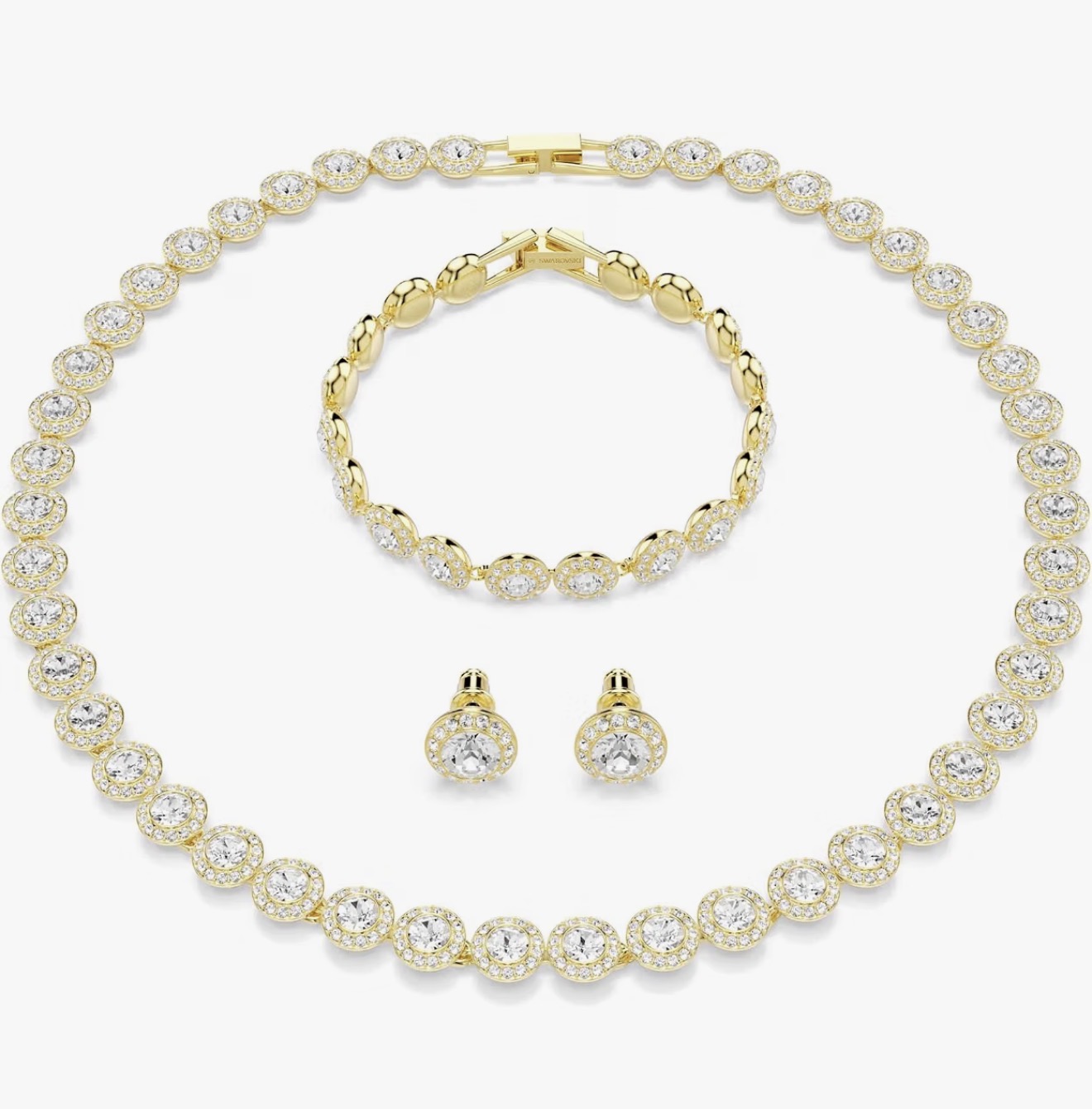 Conjunto Swarovski Clásico Oro Dorado